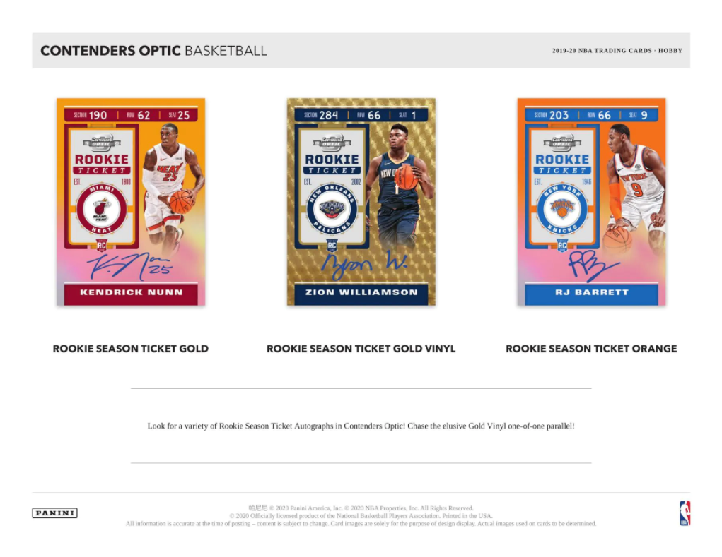 2019/20 Panini Contenders Optic Basketball Hobby Box